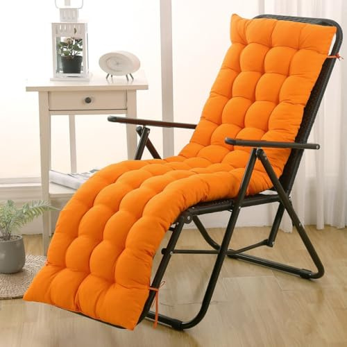 Hiseng 8cm Dicke Sonnenliege Auflage, Anti-Rutsch Kissen Liegenauflage, Auflage Gartenliege Bequeme Sonnenliege Stuhlkissen Polsterauflagen für Gartenliegen (Orange,48 * 150cm)