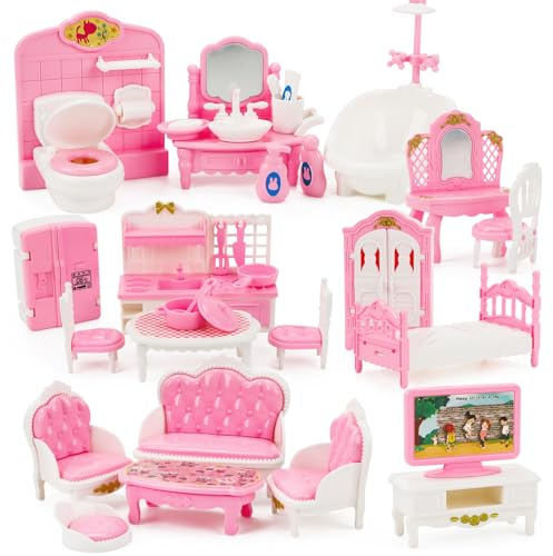 Vugttuon 32 Pcs Dolls House Furniture Dolls House Accessories Dollhouse Furniture Set Minihouse Realistic Miniatures Bedroom Living Room Kitchen With Pretend Play Furniture Toys For Boys Girls
