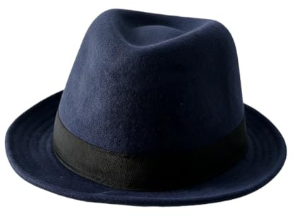 Navy Blue Fedora Hat Felt Vintage Style Short Brim Hat Panama Jazz Cap for Costume Head Circumference 22-22.8inch