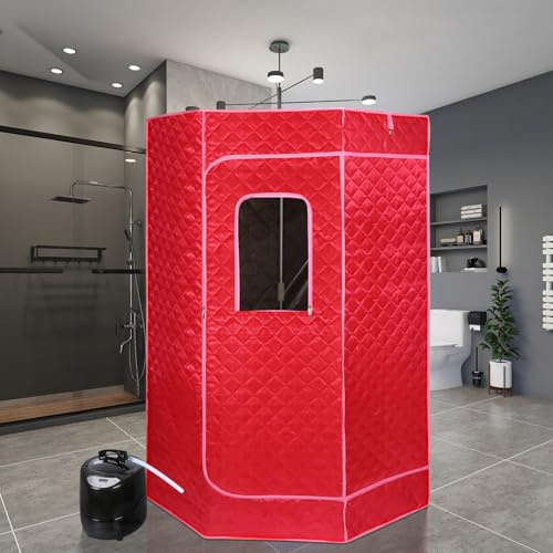 Sauna a Vapore Personale Portatile da Sauna Interna per Sauna per Uso Domestico Spa,per Interna Esterno, Pressoterapia Iinfodrenaggio90*90 * 180 cm (3L) (Rosso)