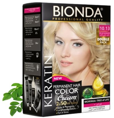BIONDA Professional 10.13 Rubio Dorado Muy Claro 200 ml Tinte Permanente | Tinte permanente 10.13 Rubio Dorado Muy Claro con queratina y moringa, cobertura total de canas y color intenso de larga