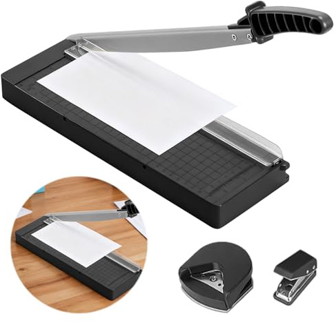 Papierschneider A4 Kompakt 34 cm | Für bis zu 8 Blätter A4-B7 (80g/m²) | Präzise Schneidemaschiene für Karton-, Papier- & Bastelarbeiten | Ideal für Büro, Schule, Fotografie & Scrapbooking