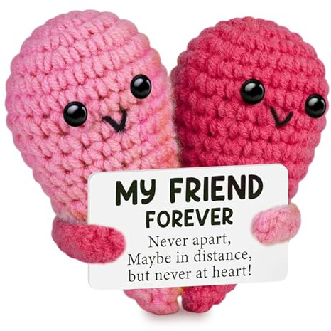 Yoljun Rosa Gehäkelt Kuscheltier, Lustige Positive Geschenke mit Karte, Gehäkelter Herzform für Best Friends Geschenke, Emotional Support Kuscheltier für Frauen, Geburtstagsgeschenk