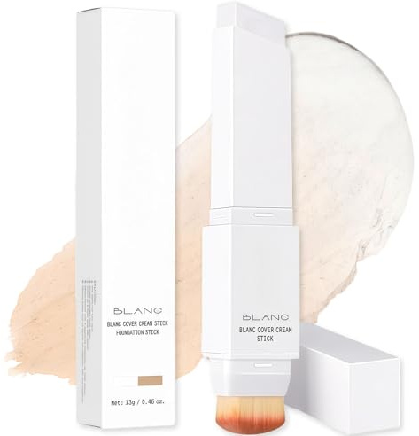 Colour Changing Foundation Stick with White Concealer, Makeup Full Coverage Base Foundation Stick, 2 in 1 Cover Cream with Detachable Brush for All Skin Types - Natural