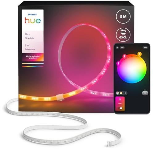 Hue Flux 5-Meter-LED-Streifen-Verlängerung, lebendige Farben und Atmosphäre, flexible Innenbeleuchtung, Chromasync™-Farbmischung, zuschneidbar, verlängerbar, wiederverwendbar, App- und Sprachsteuerung
