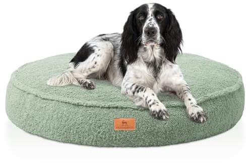 Knuffelwuff orthopädisches Hundebett Tivano rund 80cm, Khaki | Teddyfell-Bezug waschbar 30 °C | Memory-Foam-Flocken | gelenkschonend & formstabil | runde Liegefläche | für kleine bis große Hunde