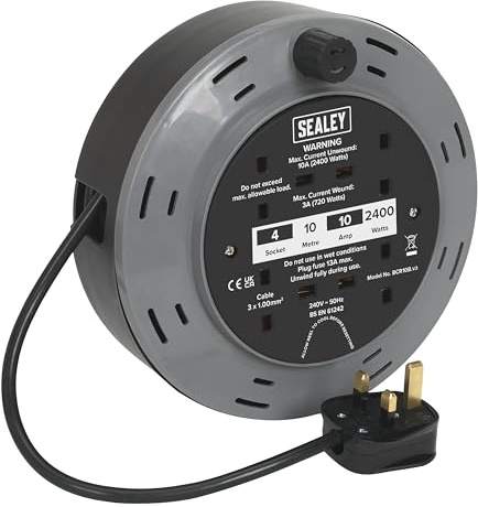 Sealey Cassette Type Cable Reel with Thermal Trip, 10m, 4 x 230V, 2400W - BCR10B