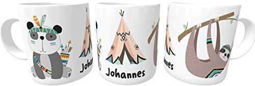 Kilala Namenstasse Faultier und Waschbär Kunststoff- personalisierte Kindertasse Frühstückstasse Geschenk Geburtstag Camping Tasse