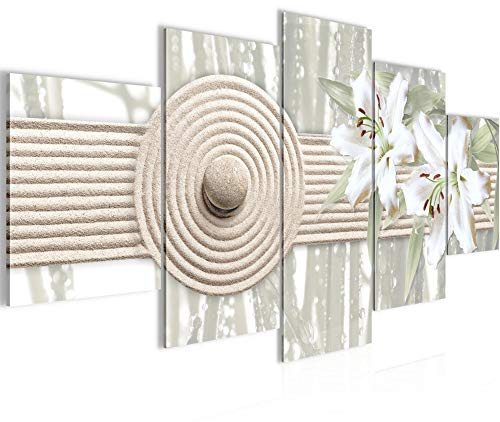 Runa Art - Bilder Feng Shui Lilie 200 x 100 cm 5 Teilig XXL Wanddekoration Design Grau Beige 501151c