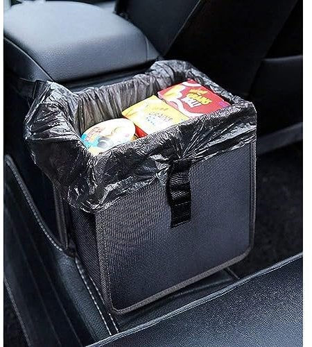 PowerTiger Auto Mülleimer, KFZ Abfalleimer Wasserdicht Abfallbehälter Auslaufsicher Autositztasche für Müll, Schwarz 7Ltr Kapazität