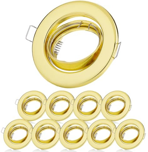 Sweet Led Einbaustrahler GU10 aus Metall – 10er Set - Einbaurahmen goldfarben 230V Einbauleuchten inkl. GU 10 Fassungen – Deckenspot schwenkbar – Einbauspots für LED oder Halogen – Spot rund