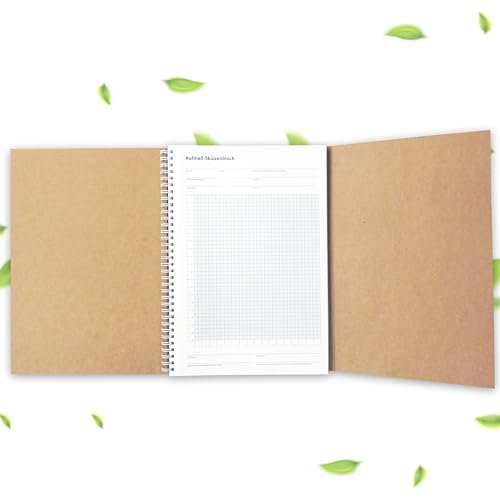 Aufmaß Skizzenblock Bauleistungen – Aufmaßblock für Handwerker als Aufmaßbuch für Skizzen 1 Stück A4, selbstdurchschreibend, 2x50 Blatt, in stabiler Ringbindung, extra stabiler Umschlag