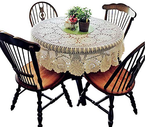 Yizunnu, Runde Vintage handgefertigte Häkeldecke, Baumwolle, Spitze, Tischdeckchen, für Hochzeit, Party, Baumwolle, beige, 150 cm