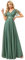 Ever-Pretty Robe de Demoiselle d'honneur Soirée Bal Col en V Manches Courtes A-Line Taille Empire Longue Tulle Femme Vert Mousse 40