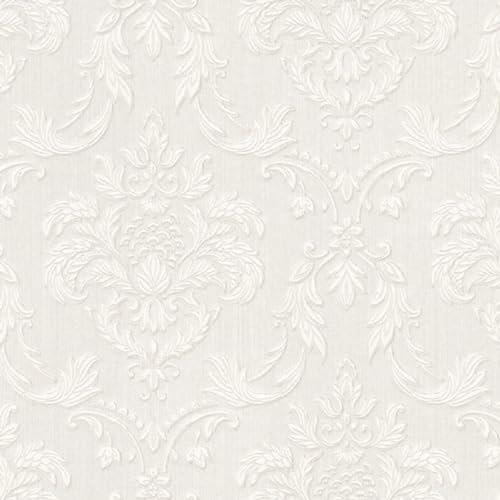 Casa Padrino Barock Textiltapete Weiß/Beige 10,05 x 0,53 m - Wohnzimmer Tapete im Barockstil - Hochwertige Qualität