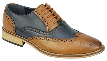 Mens Classic Leather Lined 2 Tone Brogue Shoes Smart Formal Office Work Lace Up Oxford[A2311H,8 UK,Navy]