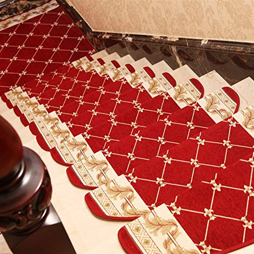 Insun Stufenmatten Halbrund Treppenteppich Anti Rutsch Abwaschbarer Renaissance Vintage Orientalisch Muster Treppenstufen Matten Rot 3 24x65cm 7 Stück