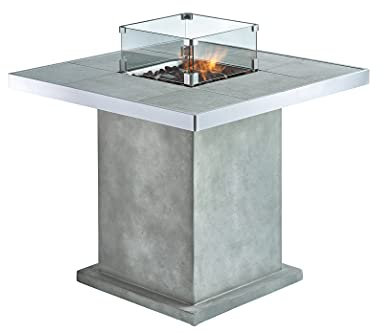 Clifton Gaskamin Comfort Serie (Lounge- Dining- Table) Feuerstelle Terrassenkamin Verschiedene Kombinationen (Tischfuß Dining Table Grey - Tischplatte M Grey)