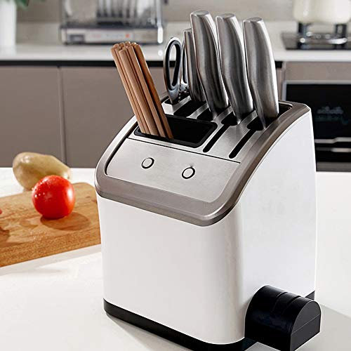 DUYER Afiladores EléCtricos, DesinfeccióN/Secado/Almacenamiento De Cuchillos/Afilado, El Soporte De Afilador De Cocina Combinado Multifuncional Ahorra Tiempo Y Esfuerzo White