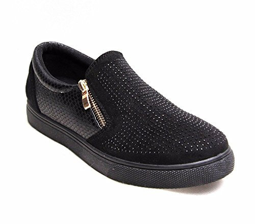 shelikes Womens Diamante Slip On Trainers UK 3-8 (UK 3, Black)