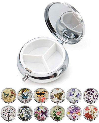 2 Pack of Pill Boxes Medicine Box Round Metal Pill Box for Medicine (Random Pattern)