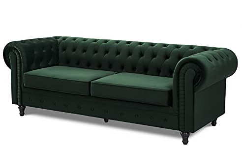 Home Detail Velvet Fabric 2 or 3 Seat Sofa Modern Chesterfield Upholstered Settee Set (3 Seat Sofa Only, Green)
