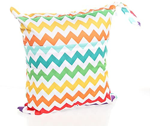 Egurs Windeltasche Übergroße 40 * 45cm Wasserdicht Windeltasche Baby Wetbag stoffwindeln groß Naßtasche Wiederverwendbare Organiser Beutel Regenbogenstreifen XL