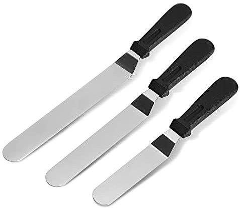 Hotype Espátulas de Glaseado, 3 Paletas Angulares de Acero Inoxidable, Espátulas de Cocina, Espatulas para Hornear Tartas, Decoración de Pasteles, Negro