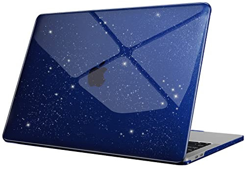 Fintie Hülle Kompatibel mit MacBook Pro 13 (2016-2022) A2338(M2/M1)/A2289/A2251/A2159/A1989/A1706/A1708, Ultradünne Hartschale Schutzhülle, Blau(Glitzer)