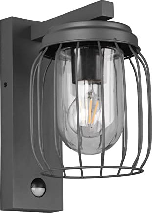 Trio Leuchten Außen Wandleuchte Tuela 210869142, Aluminium Druckguss Anthrazit, Glas klar, exklusiv 1x E27, Bewegungssensor