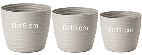 Macetero redondo con efecto 3D, Maceta, Macetas, juego 3: XS+S+M, color gris