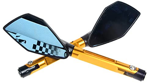 1 Paar Universal Motorrad Lenker Rückspiegel, MoreChioce Motorrad Lenkerendenspiegel E-geprüft Aluminiumlegierung Motorrad Lenkerspiegel Motorrad Spiegel Seitenspiegel mit M10 M8 Linksgewinde,Gold