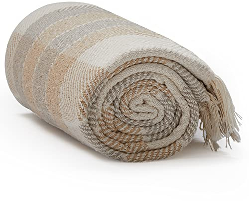 Americanflat Überwurf-Decke, Baumwolle, Camel Beige Plaid, 50 x 60 inch