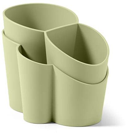 BLIMPLUS Escurridor de cubiertos Gocciolo 4 compartimentos 2 contenedores color verde mate (Forest) plástico 100% reciclable, no tóxico, fácil de limpiar, base estable, fondo perforado para el drenaje
