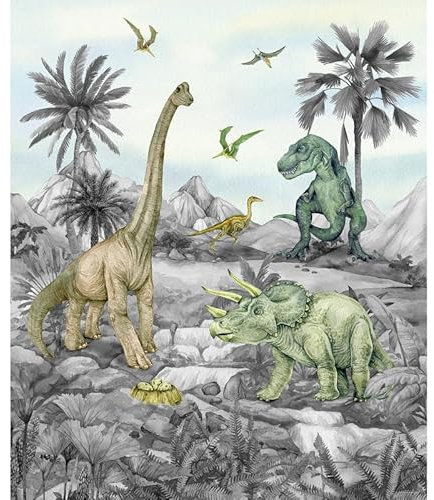 Papier peint dinosaures en noir et blanc 225 x 270 cm