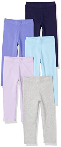 Amazon Essentials Leggings Bambine e Ragazze, Pacco da 5, Blu Acqua/Blu Marino/Grigio/Lilla/Porpora, 2 Anni
