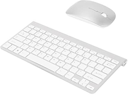 Clavier et Souris sans Fil 2.4G Mini Clavier Rechargeable et Souris silencieuse avec récepteur USB pour Ordinateur, PC, Portable (Argent)