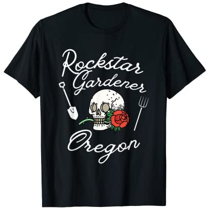 Rockstar Gardener Oregon OR Rebellischer Gärtner Skull Rosen T-Shirt