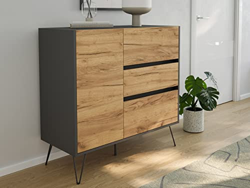 emotion Sideboard Kommode Altan 100cm Greifraum 3 SoftClose 1 Tür Grafit/Eiche Front