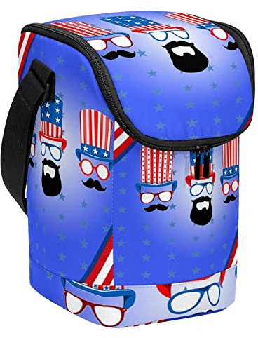 Lonchera reutilizable para el Día de la Independencia, lonchera vertical grande con correa ajustable para el hombro