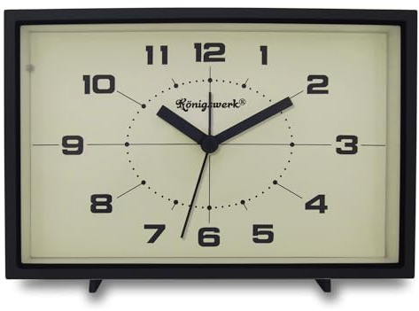 Königswerk Analoger Wecker, 15,2 cm, leise, nicht tickend, kleine Uhr mit Nachtlicht, batteriebetrieben, einfaches Design, Schlafzimmer, Nachttisch, Wohnzimmer, Raumdeko, Schreibtisch, Tisch (schwarz)