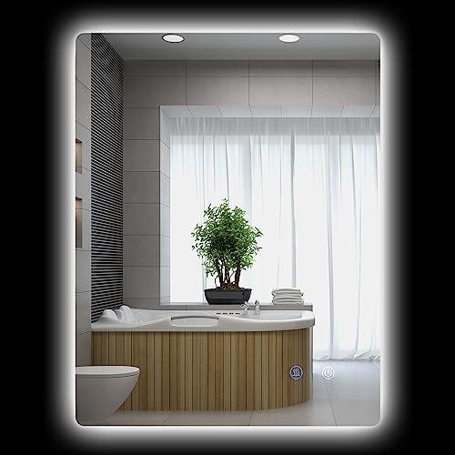 kleankin Miroir rectangulaire Mural Lumineux LED de Salle de Bain - 70 x 50 cm - avec 3 Couleurs, luminosité réglable Interrupteur Tactile système antibuée Blanc Transparent