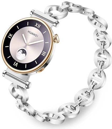 TRUMiRR Kompatibel mit Huawei Watch GT 4 41mm Armband, 18mm Mesh Gewebte Edelstahl Uhrenarmband Metall Armband für Huawei Watch GT 4 41mm Gold