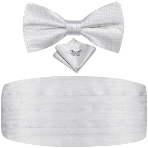 Dubulle Vorgebundene Fliege für Herren, Paisleymuster, Kummerbund und Fliege, Seide, Taschentuch, Manschettenknopf-Set, Splitter, Medium