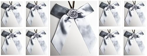 CaPiSo 12 Stück Schleifen 14x16 cm Geschenkschleife Weihnachtsbaum Schleife Weihnachten Satinschleife Satin mit Rose Weihnachtsdekoration Adventsgesteck (Satin Rose Silber)