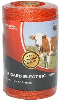 Generic Filo per recinto elettrico, Lunghezza 250 mt, Ø2mm. 3x0.16mm. SS, 11 Ohm/m, colore arancione, recinzioni elettriche Breckner Germany