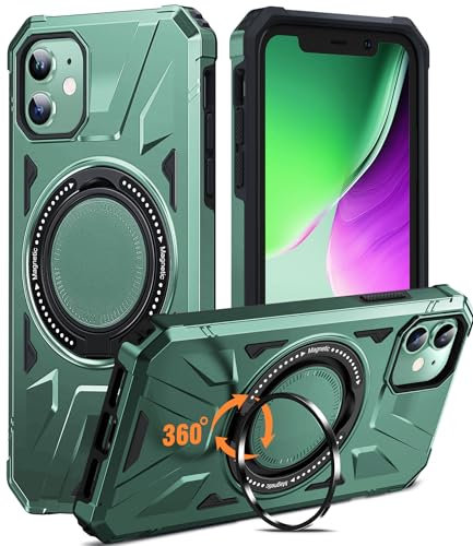 Chicfun Armour Warrior Coque pour iPhone 11 avec 360°Spin Support Anneau [Protection Antichoc Militaire n°1, 360° Robuste] Coque iPhone 11 Case Pied Bague Vert Alpin