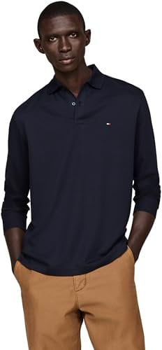 Tommy Hilfiger Men’s Long Sleeve Liquid Cotton Regular Fit Polo Shirt, Blue (Desert Sky), S