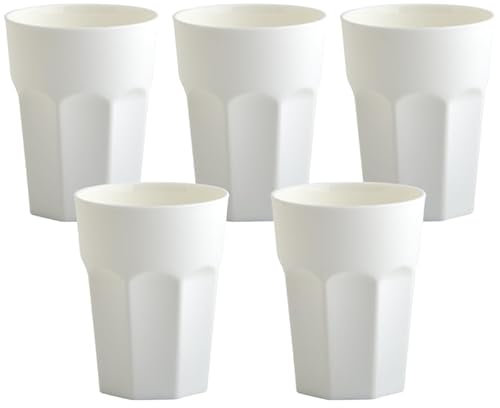Engelland - 5 x Plastikbecher, Trinkbecher, Creme-Weiß, Pastellfarben, 400 ml, Eichstrich, bruchfest, stapelbar, Mehrweg, Kunststoff, wiederverwendbar, Party-Becher, Trink-Glas