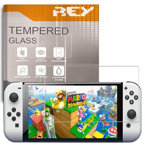 REY 2X Protector de Pantalla para Nintendo Switch OLED, Cristal Vidrio Templado Premium